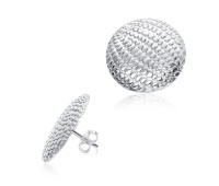 Textured Disc Circle Silver Ear Stud STS-5608